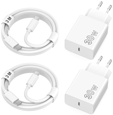 FUHAYA 30W USB C Ladegerät Ladekabel für iPhone 17/17 Pro/17 Pro Max/Air/16e/16 15 Pro Max, 2 Pack 30W USB C Adapter PD 3.0 Schnellladegerät Netzteil Stecker mit 3M Type C Kabel Schnellladekabel