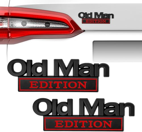 2 Stück Old Man Edition Auto-Emblem, 2025 Neue Autoaufkleber Für Männer, 3D-Metall-Aufkleber, Lustige Edition Stoßstangenaufkleber Für Auto, LKW, SUV, Seite Oder Heckklappe(Schwarz und Rot)