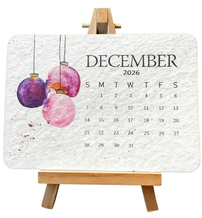 Saatgut kalender 2026, Pflanzbarer Saatkalender 2026, 12 Monate Recyceltem Saatpapier Tischkalender, Einpflanzbarer Kalender mit Ständer für Gartenarbeit Heimdekoration Geschenke für Frauen 14x10x1cm
