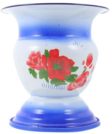 HOODANCOS Retro Enamel Urinal Pot with Anti-Slip Ring, Sturdy Vintage Spittoon Container for Bathroom Use, Portable Urine Pot Suitable for Home and Travel