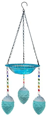 Bain d'oiseaux Extérieur - avec Crochet pour 3 Pots Décoratif de Jardin,Bain d'oiseaux Bol d'eau pour Extérieur - pour Cour Allée Patio Pelouse Balcon Porche Terrasse Jardin Aménagement Pays