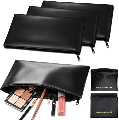 mawmuaw Banktaschen aus Kunstleder 5 Stk Geldtasche für A5 Dokumente Geldmappe 28×16cm und 12×11cm Geldtaschen Banktasche Leder PU Geldmappen mit Reißverschluss Schwarz für Business Schule Haushalt