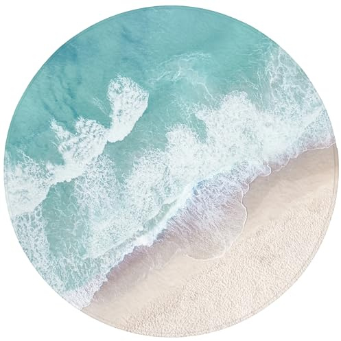 OnlyWow© Badematte 70x70 cm Badezimmerteppich Rund Badezimmer Badteppich Duschvorleger Badematten Teppich Badvorleger rutschfest Waschbar Strand - Meer - Natur - Sommer