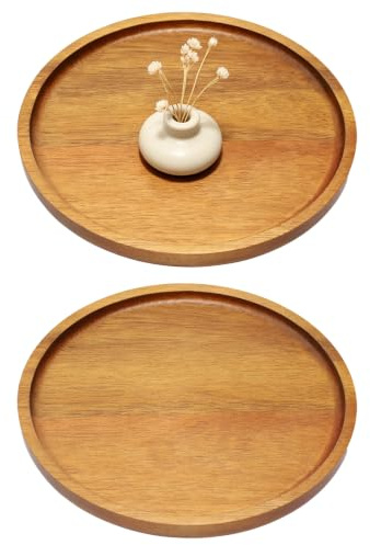 TIANLIN 2 Piezas Bandejas de Madera Redondo, 20,5 x 20,5 x 1,8 cm