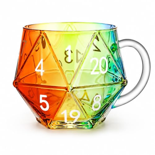 LUMIREX Polyhedral Dice Glass Coffee Cup, Colored Dice Design Cute Mug with Handle, Exquisite and Unique Mug for Game Enthusiasts, 350 ml Teacup for Cold and Hot Drinks (Color)