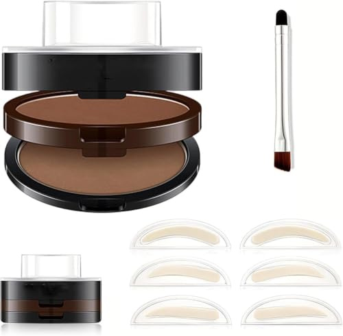 Kit de sellador de cejas de doble capa y dos colores, polvos para cejas 3 en 1 con 3 plantillas intercambiables y pincel, resistente al agua y al sudor, acabado mate natural ，#02