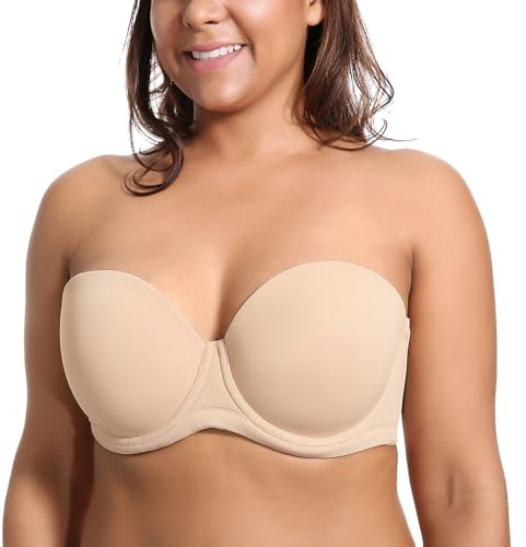 Delimira Women's Strapless Bra Push Up for Bigger Bust Multiway Underwire Smooth Bandeau Bra Beige 42F