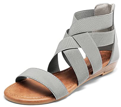 DREAM PAIRS Elastic Strappy Flats Sandals Womens Open Toe Summer Beach Low Wedges Shoes ELASTICA8 | Elastic Crisscross Straps, Back Zipper for Easy on/off, Lightweight Anti-slip Classic Sandals