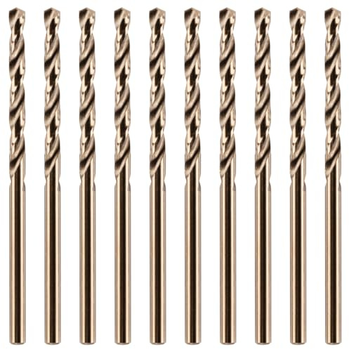 Rennie Tools - 10pc 3.2mm (1/8) HSS Gold Cobalt Jobber Drill Bit Set | For Stainless Steel, Hard Metals, Cast Iron, Aluminium Etc. Precision Ground M35 Cobalt Twist Drill Bits Supplied In A Box