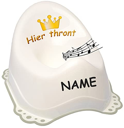alles-meine.de GmbH Musik & Sound - Anti RUTSCH - Töpfchen/Nachttopf/Babytopf - weiß - grau Hier thront inkl. Name - Bieco - Melody - mit großer Lehne + Spritzschutz - ru..