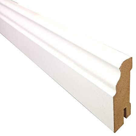 Trecor - Rodapié Zocalos para Pared (60 mm de altura, perfil de hamburguesa, 19 x 60 mm, canal de cables, superficie blanca, soporte de MDF, 2,5 m de largo), color blanco