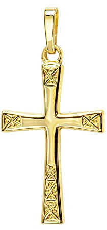 JEVELION Anhänger-Kreuz Gold-Kreuz für Damen, Herren und Kinder in hochglanz poliert mit Ornamentverzierungen als Kettenanhänger Gold + Schmuck-Etui