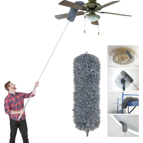 Vicloon Plumero Atrapapolvo Microfibra con 2 en 1 Ranuras Cepillo Limpieza de Polvo Plumero Extensible Ajustable Lavable con 245cm Barra Telescópica para Persianas Muebles Coches