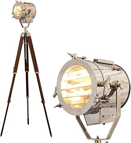 Nautical Replica Hub Spotlight Tripod Floor Lamp Bedroom, Study Room and Office, Modern Design, Wooden Tripod Lamp Stand Spotlight Home Decor