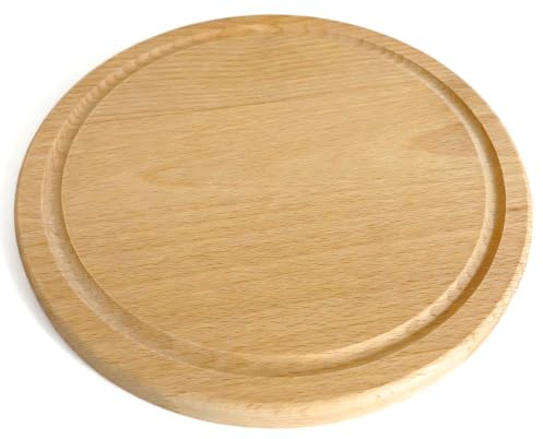 Bütic - Assiette à jambon en hêtre - Planche à découper ronde avec rainure à jus - Dimensions de la planche : Ø 25 cm