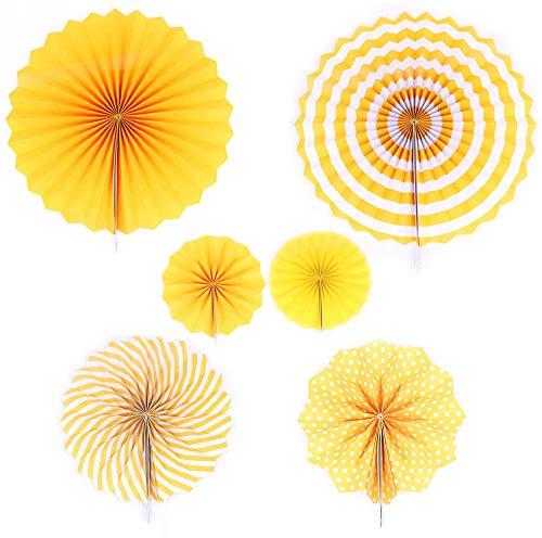ANCLLO Ensemble de 12 ventilateurs en papier à suspendre, décoration de guirlandes en papier à motif rond pour anniversaire, mariage, remise des diplômes, événements, accessoires (Jaune)