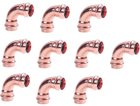 (10Pcs) EZ-FLUID Plumbing Heavy Duty 1/2 Press x Press LF Propress Copper 90 Degree Elbow Pressure Fittings w/Propress Copper Pipe Connection,Residential,Commercial