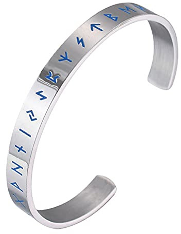 DPGOLDP Nordischer Wikinger Runenmanschette Armband, Herren Edelstahl, Leuchtender Offener Verstellbarer Armreif, Keltisches Heidentum Vintage-Schmuck