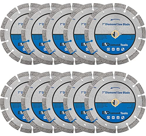 7 Segmented Diamond Saw Blade for Concrete, Brick, Block and Masonry, 10mm Segment Height, 7/8 Bushing w/Diamond Arbor, 10-Pack