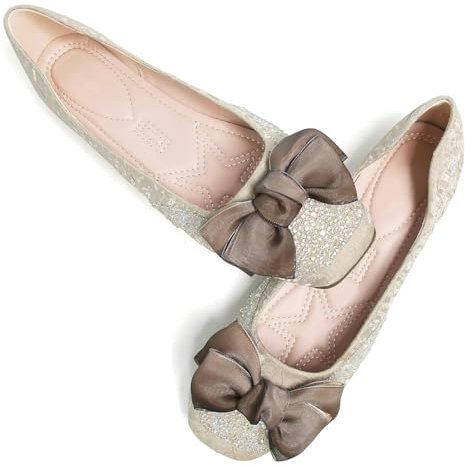 SAILING LU Flache Schuhe mit quadratischer Zehenpartie, Strass, Schleifen, Ballerinas für Damen, Nieten, Anzugschuhe, bequem, leicht, Loafer, A-apricot, 40.5 EU