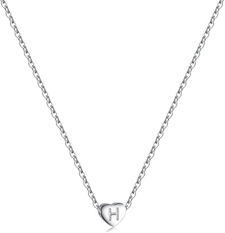 RWQIAN Silber Herz Buchstabe Kette Damen- Edelstahl Initialen Kette Alphabet A-Z Buchstabe Kettenanhänger Halskette Geschenk 16+2