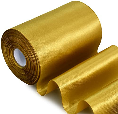 TONIFUL Nastro di raso oro scuro largo 10 cm x 20 m in tessuto massiccio grande per tagliare kit cerimonia grande apertura fascia tavolo capelli auto artigianato regalo decorazione festa di nozze