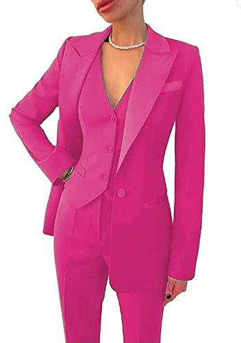 Leader of the Beauty Conjunto de traje de oficina de 3 piezas para mujer, blazer, chaleco, pantalón, pantalón de negocios, set de traje, para graduación, traje de fiesta, fucsia, L