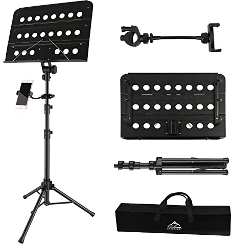 EASTROCK Sheet Music Stand Professional with Portable Bag Widened Panel, Thickened Pipe Wall, Lengthened Height Lifting Music Stand, Adjustable Folding Music Stand, with Phone Holder