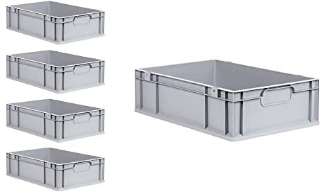 PROREGAL SuperSparSet 5x Eurobox NextGen Economy mit Auflagedeckel und 4x Schiebeschnappverschlüsse Schwarz, Griffe geschlossen, HxBxT 17x40x60cm, 34L, Eurobehälter, Transportbox, Transportbehälter