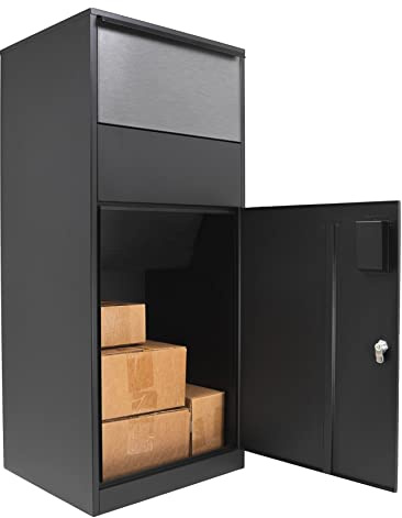 Winbest Large Steel Freestanding Floor Parcel Package Drop Box with Locking Letterbox and Multi Compartments, Black