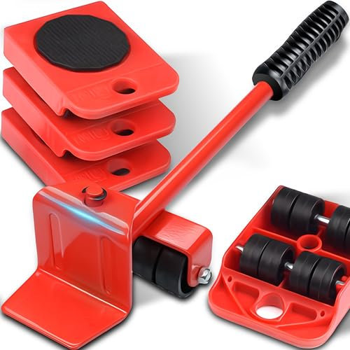 Retoo Lot de 4 roulettes de transport pour meubles, 4 roulettes de meubles et 1 lève-charge, système de glissement de meubles avec levier de charge, roulettes de meubles, aides à déménagement