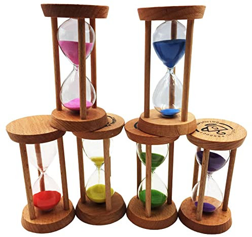 kowaku 6 Stück 30S 1 Min. 2 Min. 3 Min. 5 Min. 10 Min. Sanduhr, Sanduhr aus Holz für Früherziehungszentrum, Catering, Kochen, erinnert an Yoga
