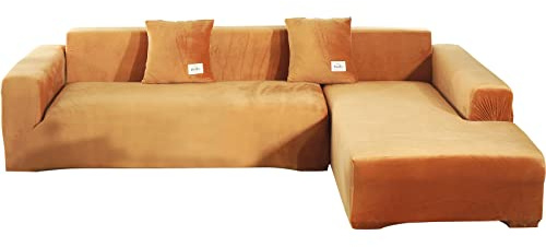 ele ELEOPTION Sofa Überwürfe elastische Stretch Sofa Bezug 2er Set 3 Sitzer für L Form Sofa inkl. 2 Stücke Kissenbezug (Pur Orange)