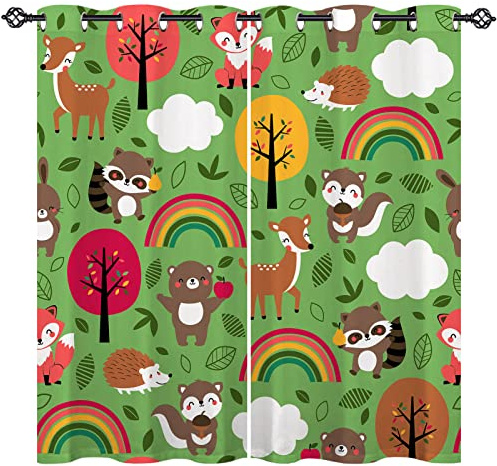 ANHOPE Dschungel Wald Safari Tier Verdunklungsvorhänge mit Ösen Blickdichte Gardinen Blackout Curtain Thermo Vorhänge Kinder Jungen Mädchen Schlafzimmer Wohnzimmer Vorhang 2er Set H 138 x B 117 cm