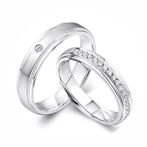AMDXD 18 Karat 750 Weißgold Ringe Diamant 0.25ct, 1 Paar Diamantring Matte Design Trauringe Freundschaftsringe, Damen 57 & Herren 58, Echtes