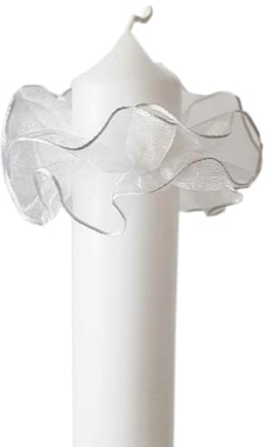 Tropfschutz Kommunionkerze, Tropfschutz Taufkerze, Tropfenfänger - Aus Organza, Weiß, für Kerzen mit einem Ø von 4-5 cm