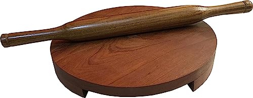 IBLAY Wooden Chakla Belan Set, Rolling Board and Pin Set for Roti, Chapati & Tortilla, Chakla Belan indian Kitchen Tool for Dough Rolling & Baking (9 Inch)
