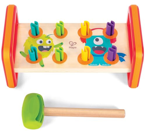 Hape Monster Match 'N' Smash Hammerbank 10 Stück, farblich passende Hammerbank, Farb- & Zahlenerkennung, Pounding Multicolor Spielzeug, ab 1 Jahr
