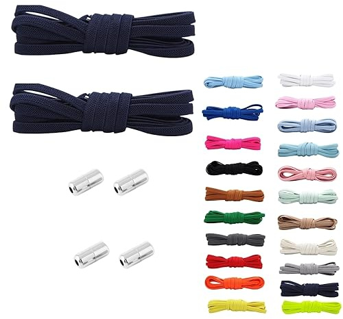 Rhys 2-Sätze Premium Elastische Schnürsenkel mit Metallkapsel Einstellbare Schnürsenkel Ohne Binden, Schnellschnürsystem，100cm Lang, für Sneaker, Laufschuhe, Sporschuhe (Tibetisches Blau)