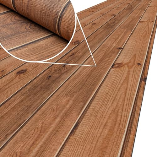 ANRO Küchenläufer Teppich Läufer Küchenteppich Flur Läufer Küche awaschbar pflegeleicht Holz Diele Braun 260x65cm
