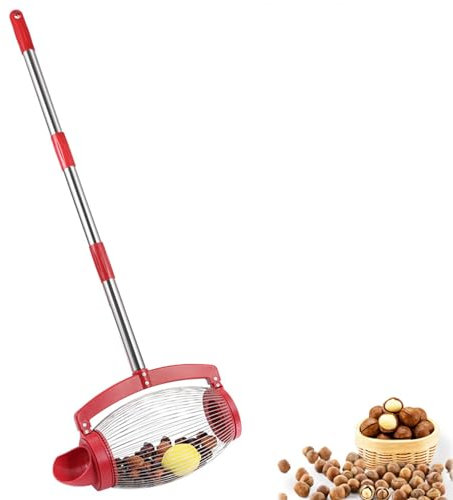 Luojuny Nusssammler, große Teleskop-Eichelpflücker, obere Walze, Garten-Wiesel-Nusssammler, seitliche Öffnung, Dump mit Aufbewahrungstasche, Edelstahl, dicke Stange, arbeitssparender Nusszauberer für