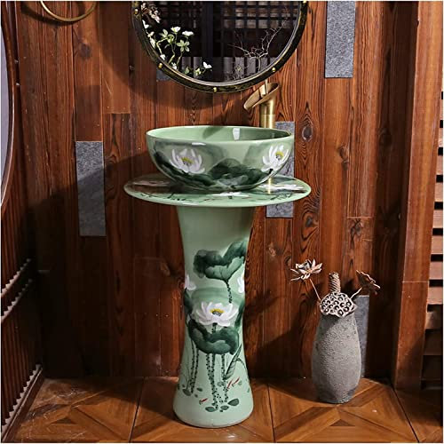 Vanity Unit with Basin,Bathroom Basin Sink with Full Pedestal, Freestanding Pedestal Bathroom Sink, with Pedestal Hard and Easy to Clean Floor Standing Basin Unit for Indoor and Ou