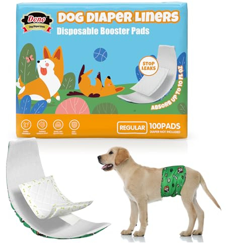 Dono Dog Diaper Liners for Male and Female Dogs, Super Absorbent Dog Booster Pads, 100ct Disposable Doggie Diaper Inserts Fit Reusable Male Belly Bands, Wraps, Washable Period Panties, Regular