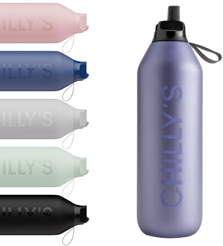 Chilly's Series 2 Flip Water Bottle with Sports Lid - Vacuum Insulated Stainless Steel Water Bottle with Straw, Carry Loop, & Cleaning Brush - No Sweat