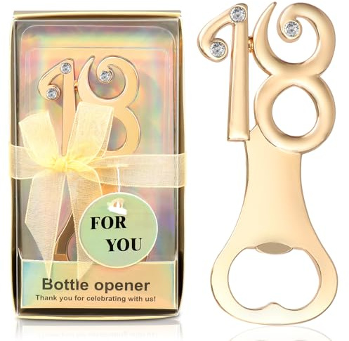 LeeQinersw Lot de 20 décapsuleurs dorés pour 18e anniversaire - Numéro 18 - Cadeaux de mariage - Décapsuleurs de bière, strass - Décorations de fête pour invités