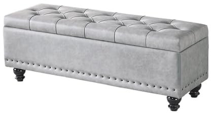 Bettbank Aufbewahrungsbank, Ottomane mit Stauraum, moderner Polsterhocker mit Knöpfen for Schlafzimmer, Wohnzimmer, Bettende, Flur – große Ottoman-Fußstütze mit Sicherheitsscharnieren Schlafzimmerbank