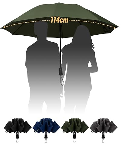 Chakipee Paraguas Plegable Antiviento Grande - Viento Invertido Automatico Verde Mujeres y Hombres Grandes - xxl Resistente al Prueba de Viento Compacto con 10 Varillas 210T