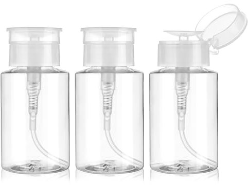 Dimeho 3 Unidades de quitaesmalte de uñas, Botella dispensadora vacía, con Cierre, Recipiente Transparente de acetona para Esmalte de uñas, desmaquillante, 180 ml, Transparente
