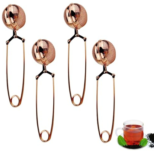 4er Set Teezangen Tea Infuser Teeei in Kugelform Teesieb Edelstahl Teefilter Teekugeln Teebrüher für losen Tee, Gewürzen, Siebzange für Teeliebhaber (Gold)