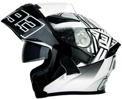 Oubaiya Casco de Motocicleta de Cara Completa, Solapa, Casco de Motocicleta Modular con Doble Visera, Aprobado por la ECE, para Hombres y Mujeres Adultos (Blanco (termitas), L)